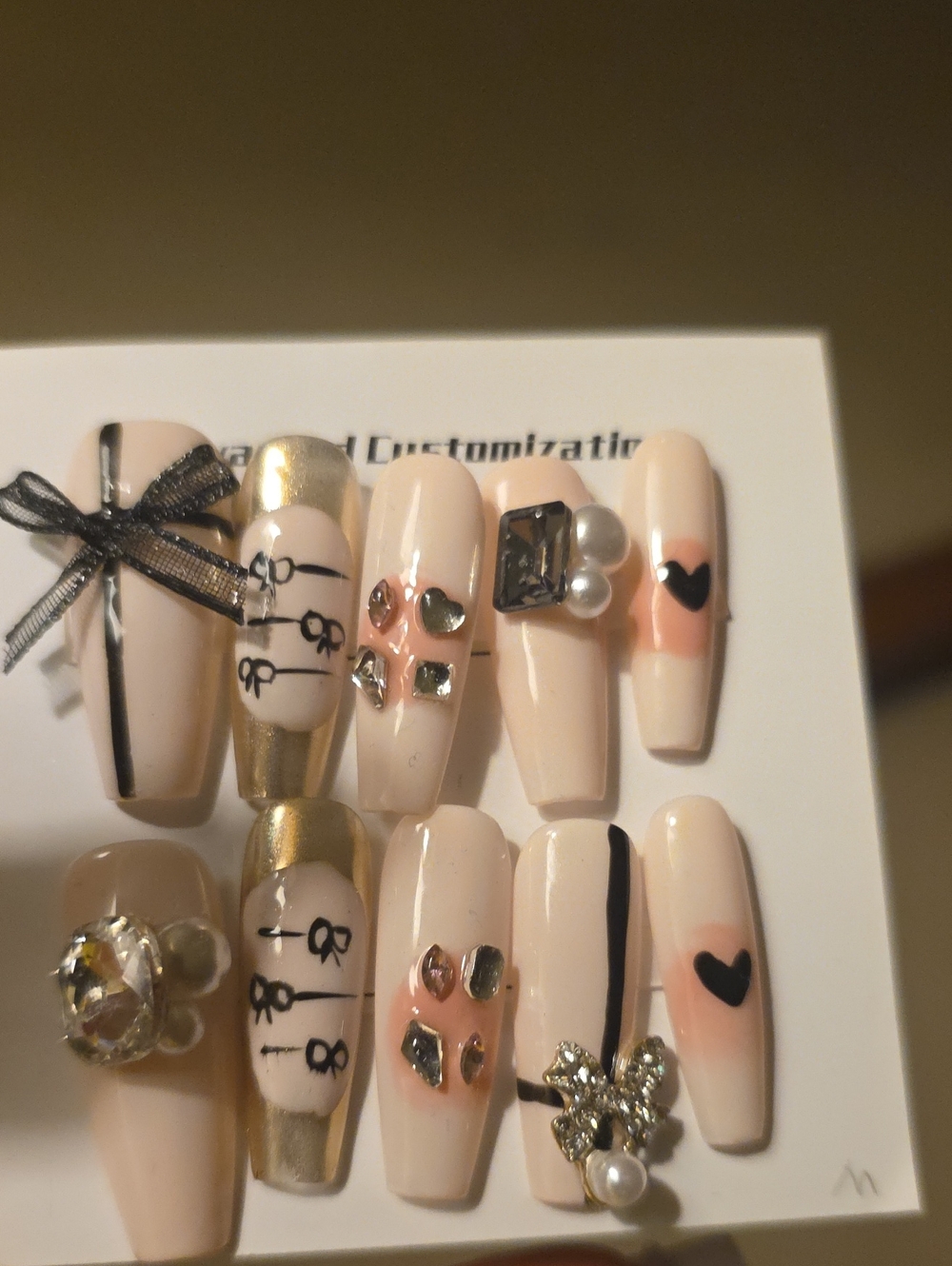 Nude Pink Pearl & Bow Press-On Nail Set Size Med